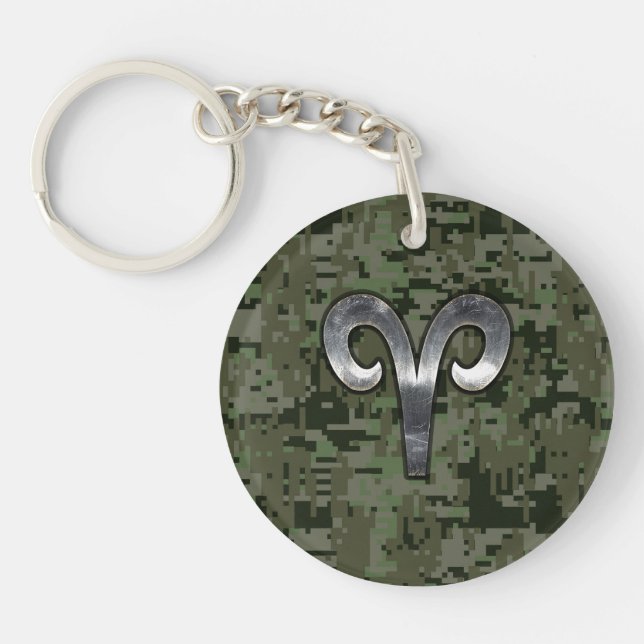 Aries Zodiac Symbol Woodland Digital Camouflage Schlüsselanhänger (Vorderseite)