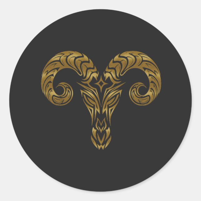 Aries Zodiac - Tribal Gold Runder Aufkleber (Vorderseite)