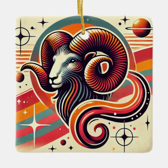 Aries Zodiac Weihnachtsschmuck Retro Design (Vorderseite)
