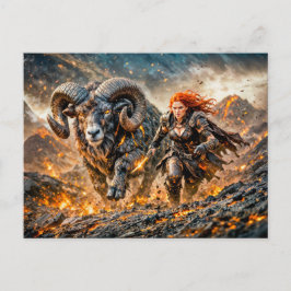 Aries Zodiac with Warrior and Charging Ram Postkarte