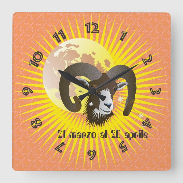 Ariete 21 marzo al 20 aprile Orologio Quadratische Wanduhr (Vorderseite)