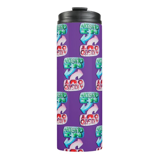 Arigato In, Arigato Out Thermosbecher (Vorderseite)