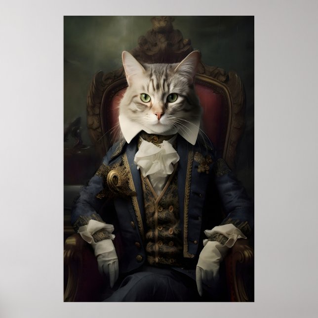 Aristocratic Cat Portrait, Funny Renaissance Wall Poster (Vorne)
