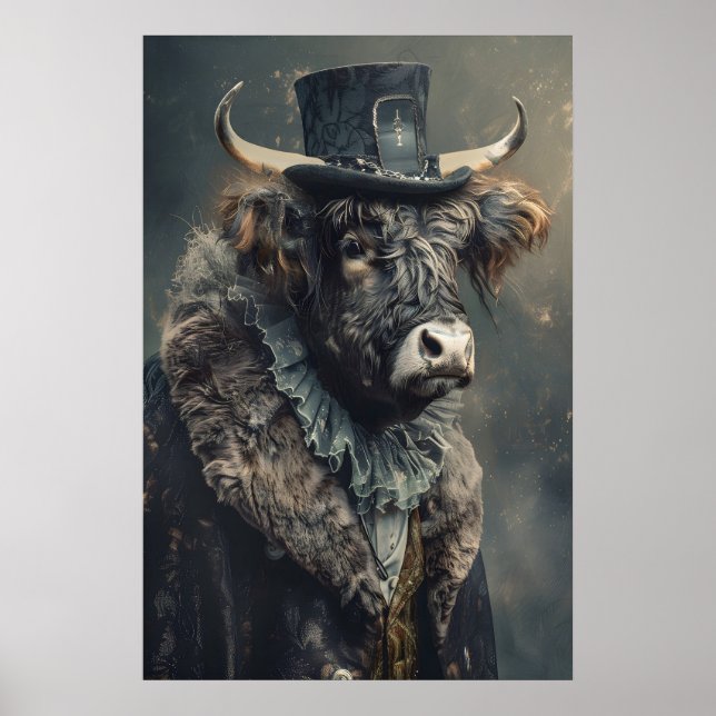 Aristocratic Highland Cow Portrait, Renaissance Poster (Vorne)