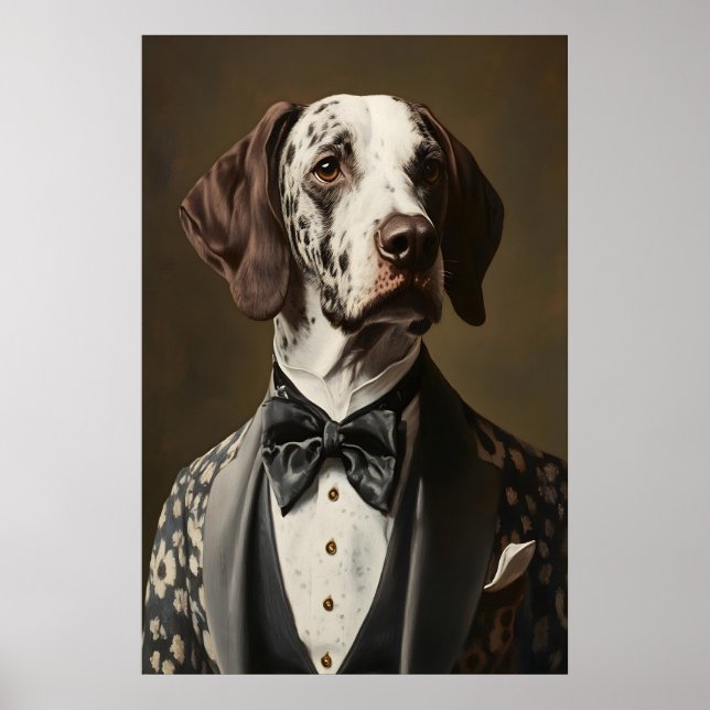 Aristocratic Pointer Dog Portrait, Funny Animal Poster (Vorne)
