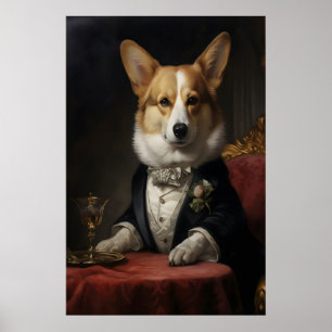 Aristokratischer Corgi-Porträt-Druck, Lustig Poster