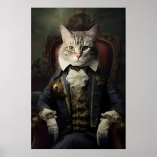 Aristokratisches Katzenporträt, Lustige Renaissanc Poster