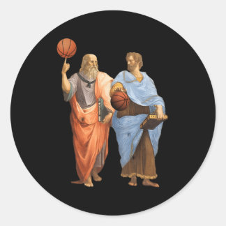Aristoteles und Plato mit Basketballs Philosophie Runder Aufkleber