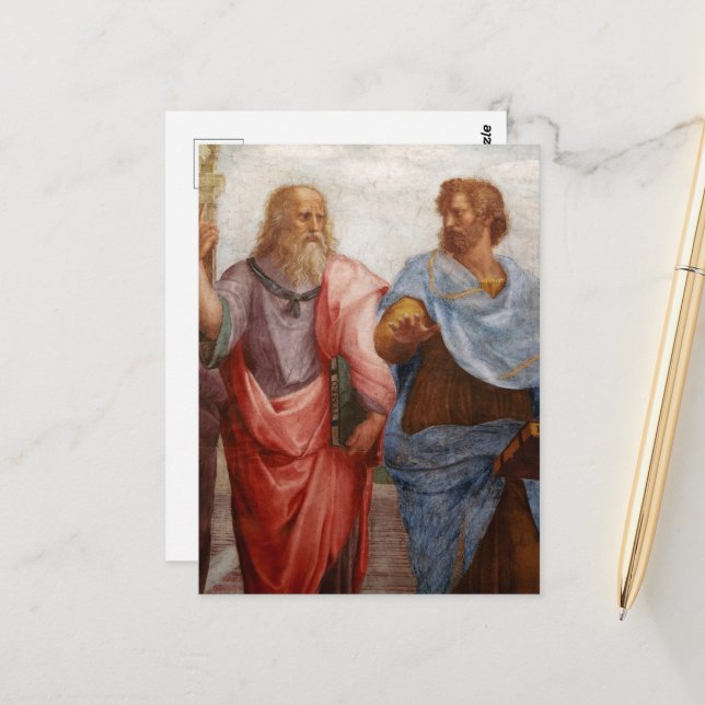 Aristoteles und Plato von Raphael Postkarte (Vorderseite/Rückseite Beispiel)