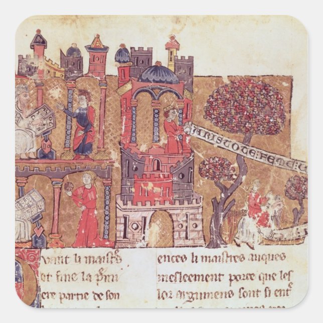 Aristoteles weist Alexander den Großen in Quadratischer Aufkleber (Vorderseite)