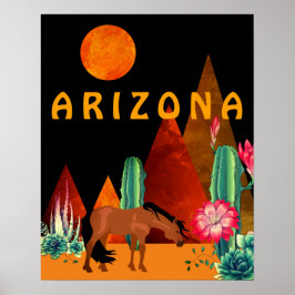 Arizona ~ Berge, Wüste, Pferd und Vollmond Poster