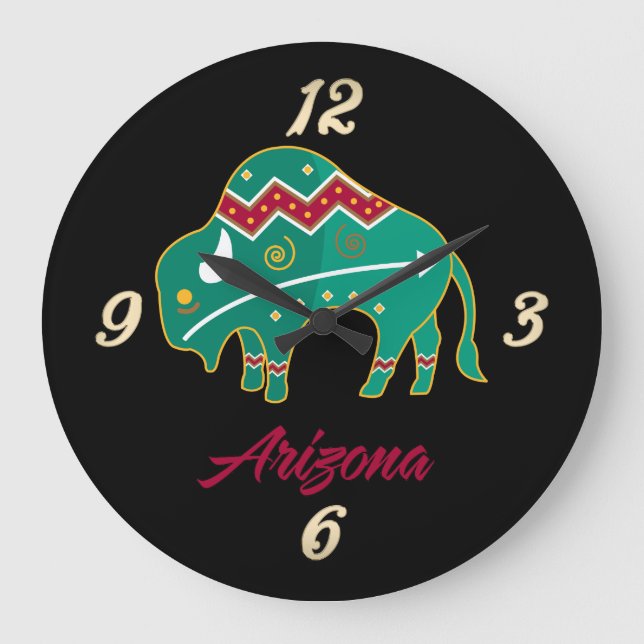 Arizona Buffalo Totem Wall Clock Große Wanduhr (Vorderseite)
