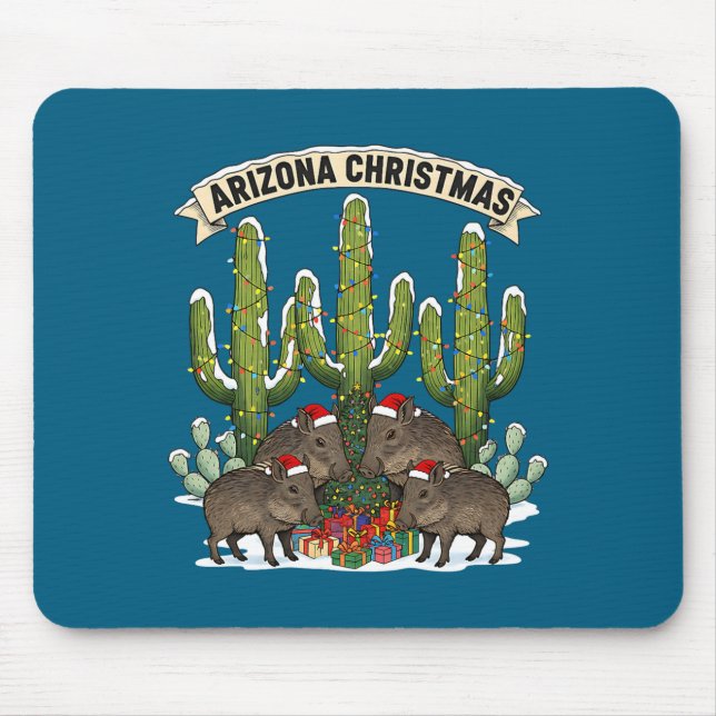 Arizona Christmas Javelina Family Desert Saguaros  Mousepad (Vorne)