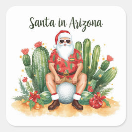 Arizona Christmas with Santa Claus on golf ball Quadratischer Aufkleber