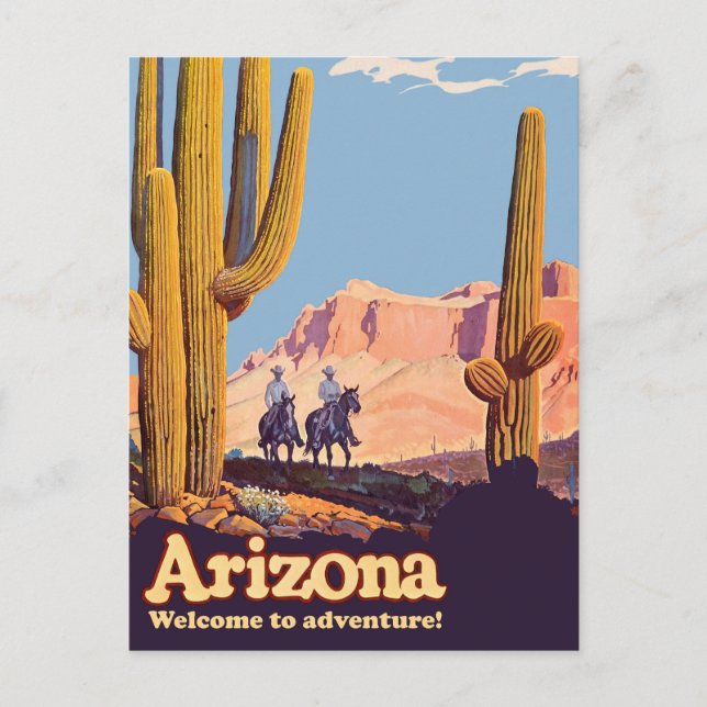 Arizona, Cowboys in der Wüste, Kakteen Postkarte (Vorderseite)
