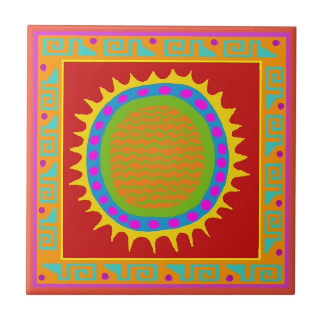 Arizona del Sol Tile - Rot-Gelb-Blau-Rosa Fliese (Vorderseite)