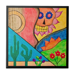 Arizona Desert Cactus Guitar Skull Fliese