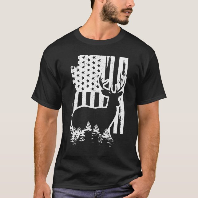 Arizona Elk Jagd Staat Karte American Flag Patrick T-Shirt (Vorderseite)