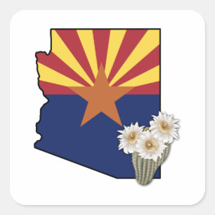 Arizona Flag Staat Blume Saguaro Cactus Blossom Quadratischer Aufkleber