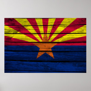 Arizona-Flaggen-rustikales Holz Poster