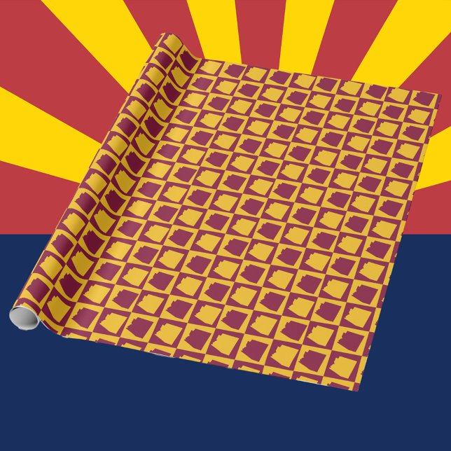 Arizona Geometric Pop Art Maroon and Gold Pattern Geschenkpapier (A maroon and gold pattern featuring Arizona on wrapping paper.)
