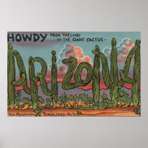 Arizona - Howdy from Arizona in Cactus Schriftart Poster