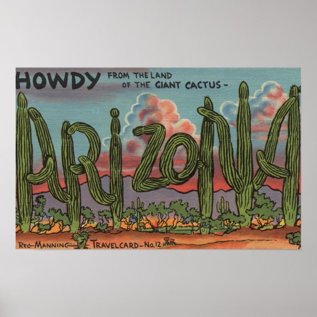 Arizona - Howdy from Arizona in Cactus Schriftart Poster (Vorne)