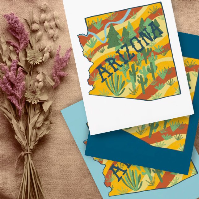 Arizona Illustrierte Karte (Fantastic colorful Arizona state map custom postcard. Add your own text)