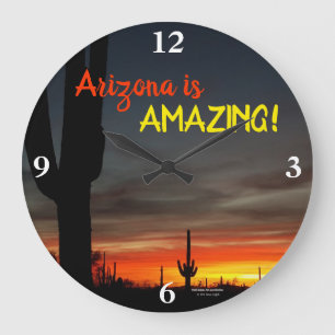 "Arizona is Amazing!" Sunset Sonoran Desert Cactus Große Wanduhr