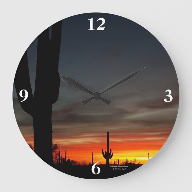 "Arizona ist fantastisch!" Sonnenuntergang Sonoran Große Wanduhr (Vorderseite)