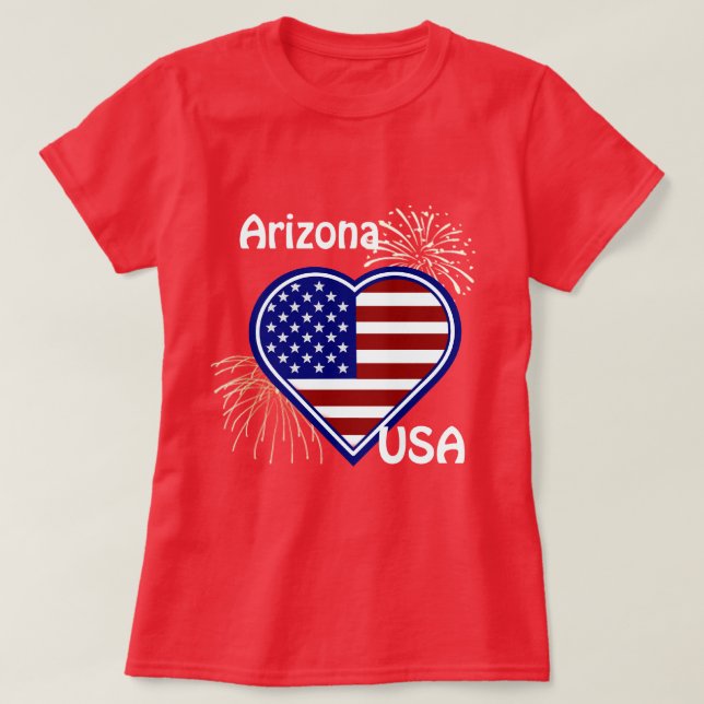 Arizona Juli 4. Feuerwerk Herzenflagge Roter T - S T-Shirt (Design vorne)