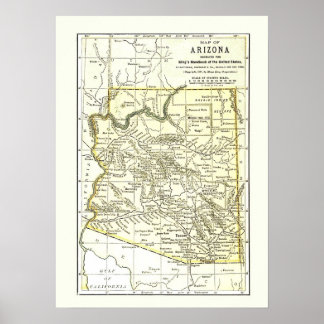 Arizona Karte 1891 Städte, Bahn und Reservationen Poster