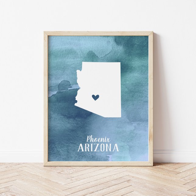 Arizona Karte Blaue Wasserfarbe Personalisierte Ku Poster (Von Creator hochgeladen)