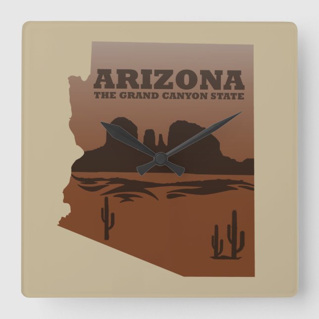Arizona Karte Landschaft Grand Canyon Quadratische Wanduhr (Vorderseite)