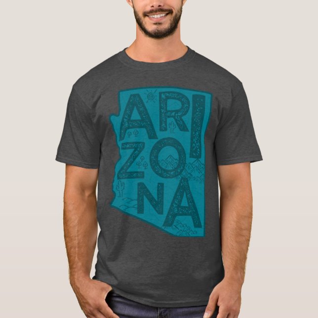 Arizona Karte Typografie Navy T-Shirt (Vorderseite)