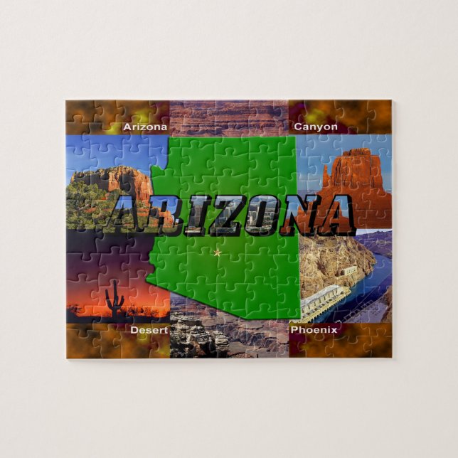 Arizona-Karte und Bildtext Puzzle (Horizontal)