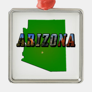 Arizona Karte und Bildtext Silbernes Ornament
