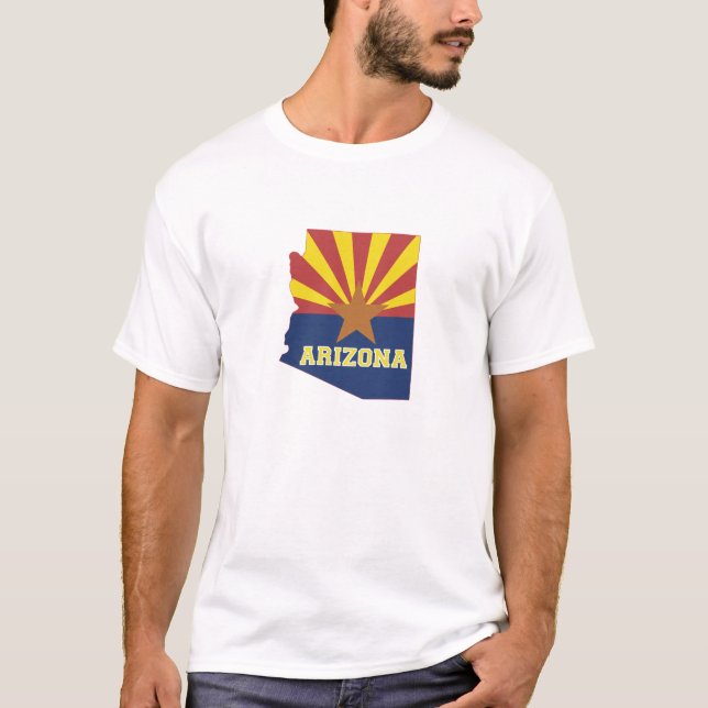 Arizona-Kontur-Karte Gestapft Arizona-Staatsflagge T-Shirt (Vorderseite)