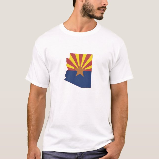 Arizona-Kontur-Karte Gestapft Arizona-Staatsflagge T-Shirt (Vorderseite)