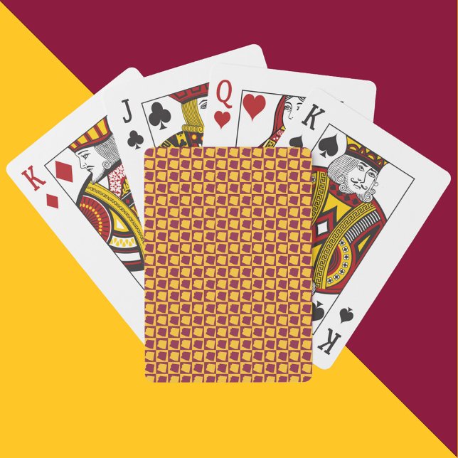 Arizona Maroon and Gold Checkerboard Pattern Spielkarten (A deck of playing cards with a maroon and gold pattern featuring the US state of Arizona)