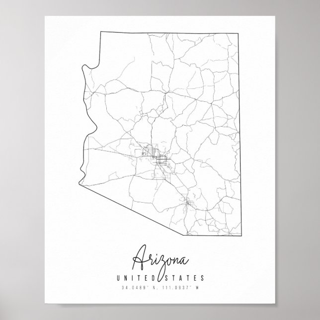 Arizona Minimal Street Map Poster (Vorne)