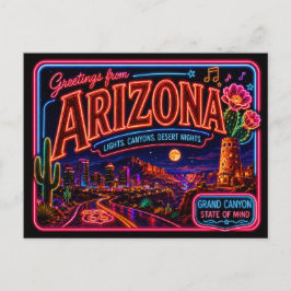 Arizona Neon State Retro Vintage Postkarte