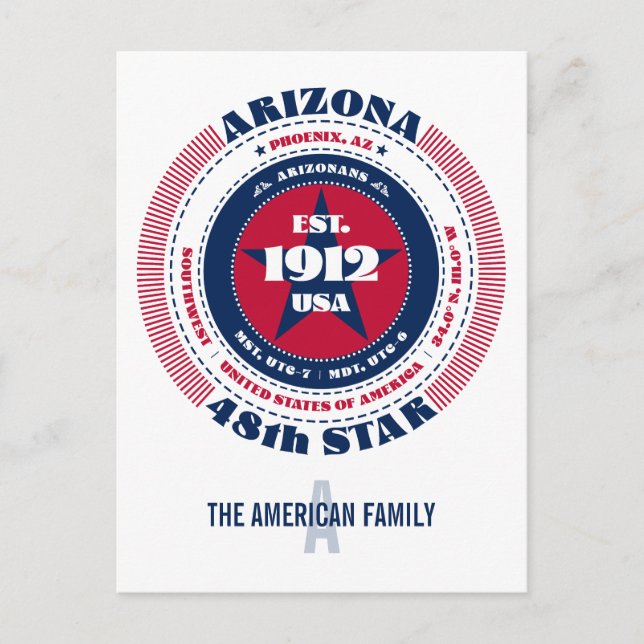 Arizona, Phoenix, AZ, Patriotik, Monogramm Postkarte (Vorderseite)