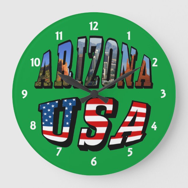 Arizona Picture and USA Flag Text Große Wanduhr (Vorderseite)