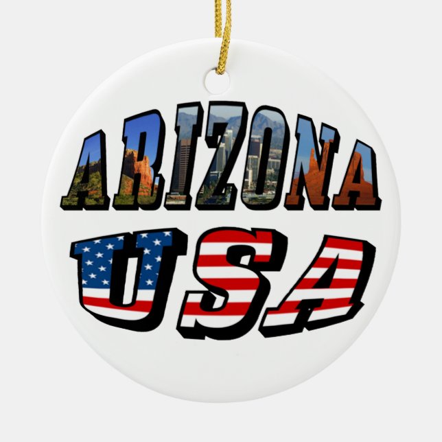 Arizona Picture und USA Flag Text Keramik Ornament (Vorne)