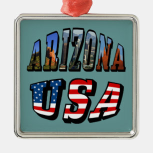 Arizona Picture und USA Flag Text Silbernes Ornament