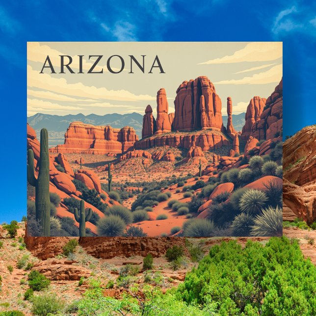 Arizona Red Rocks Vintage Travel Retro Postkarte (Vintage Arizona Red Rocks Travel Retro Postcard)