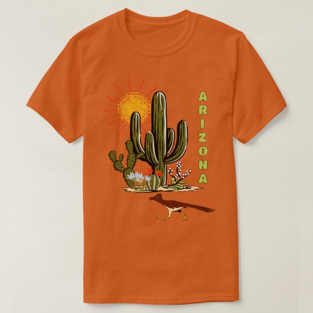 Arizona Roadrunner Wüste Cactus TShirt (Design vorne)