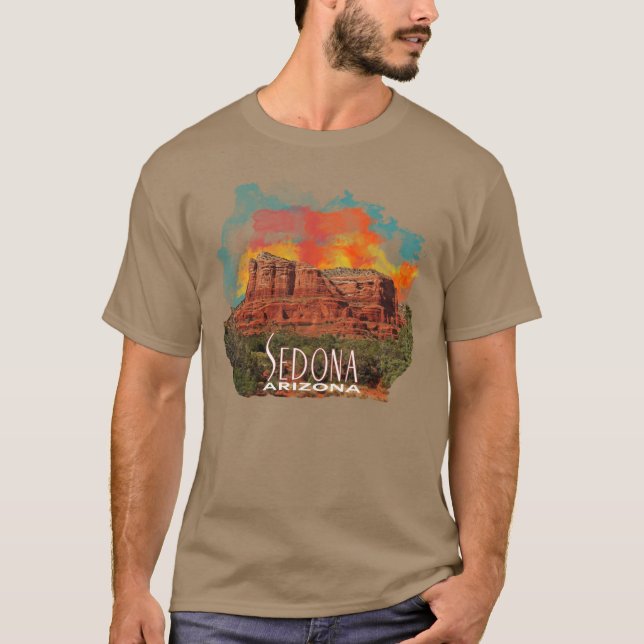 Arizona Rote Felsen mit Wasserfarbe Sonnenuntergan T-Shirt (Vorderseite)