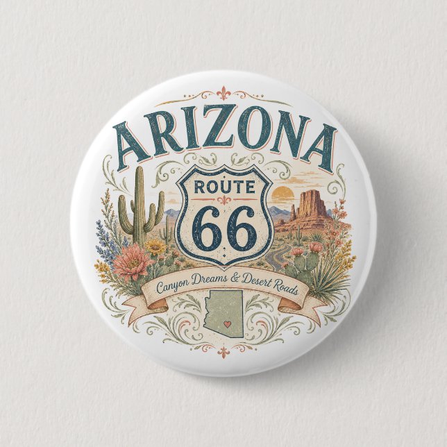 Arizona Route 66 Wüstenstraßen-Trip-Souvenir Button (Vorderseite)